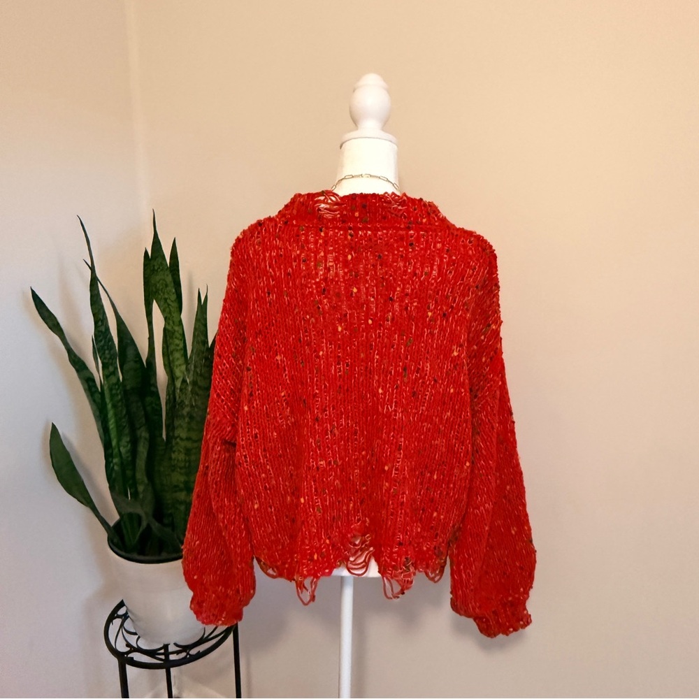 POL | Vibrant Red Distressed Oversized Sweater - Picture 4 of 9